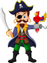 Pirate Cartoon And Parrots