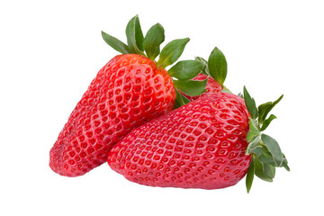 Wall Mural - fresh strawberry macro over white