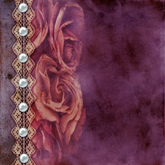 Canvas Print - Album old  cover with roses, lace, rope, pearls