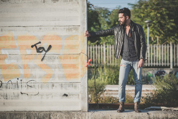 Wall Mural - young handsome attractive bearded model man