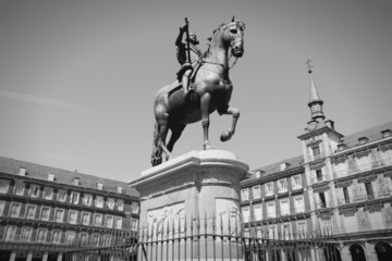 Wall Mural - Madrid - Plaza Mayor. Black and white.