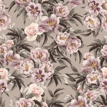 Seamless Floral Pattern With Red, Purple And Pink Roses On Light
