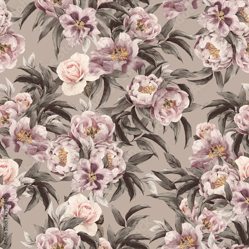 Fototapeta dla dzieci Seamless floral pattern with red, purple and pink roses on light