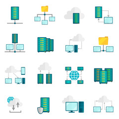 hosting service flat icons set