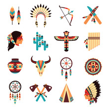 Ethnic American Indigenous Icons Set