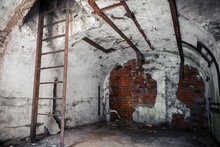 Old Empty Abandoned Bunker Interior With White Walls