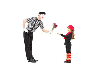 Sticker - Mime artist giving flowers to a little girl