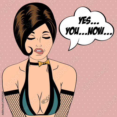 Naklejka - mata magnetyczna na lodówkę sexy horny woman in comic style, xxx illustration