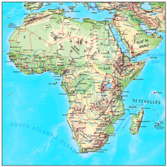 africa physical continent map