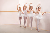 Fototapeta  - Group of four little ballerinas practicing