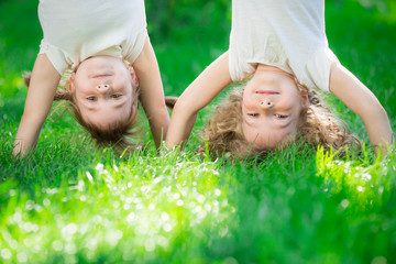 Sticker - Happy children standing upside down