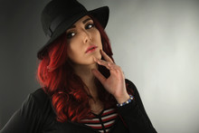 Young Redhead Wearing A Black Hat