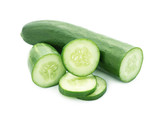 Fototapeta  - Cucumber and slices isolated over white background