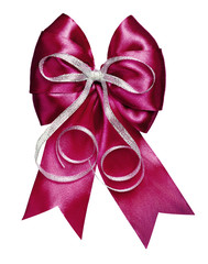 dark red bow with silver ribbon made from silk