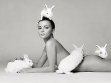 Beautiful Woman With Rabbit