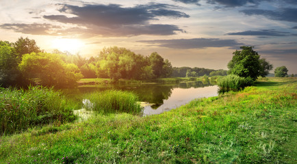 Wall Mural - Evening over river