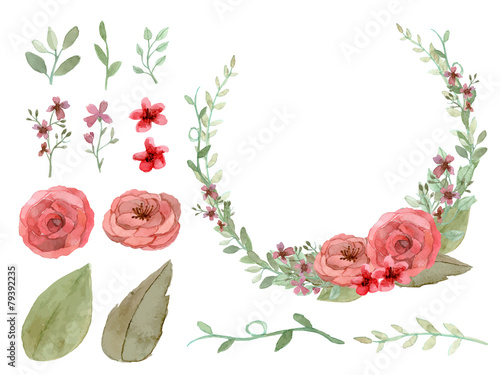 Set of flowers and leaves vector