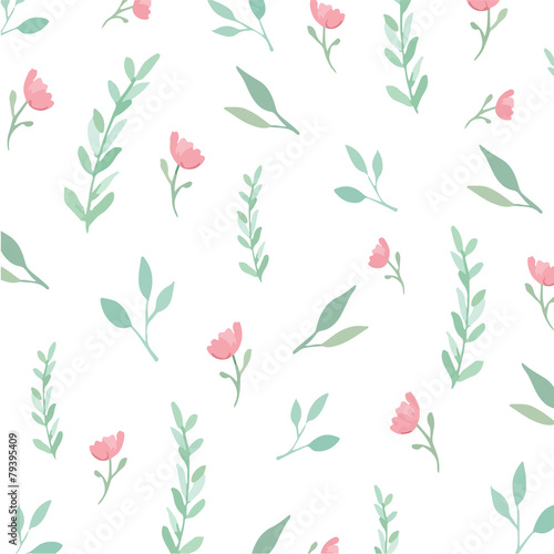 Seamless flowers and leaves pattern