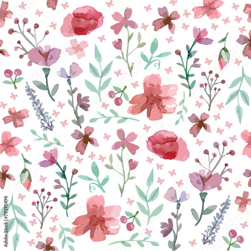 Seamless flowers and leaves pattern