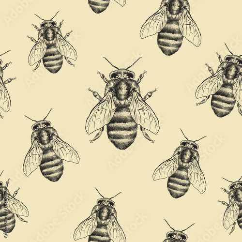 Cotton fabric Bees texture. Seamless pattern