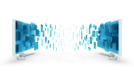 3d render of monitor, abstract date transfering