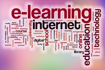 Sticker - E-learning word cloud with abstract background