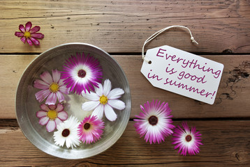 Bowl With Cosmea Blossoms With Life Quote Summer
