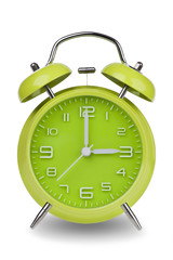 Green alarm clock with hands at 3 am or pm