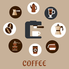 Wall Mural - Flat coffee icons around the coffee machine