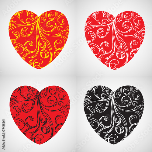 Set of Heart Elements Calligraphic Vintage Design
