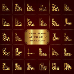 Wall Mural - Vector set of 28 calligraphic corners and frames in gold