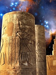 Wall Mural - columns of the kom-ombo temple and small magellanic cloud (eleme