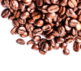 Wall Mural - Brown coffee beans Isolated On White Background. Roasted coffee