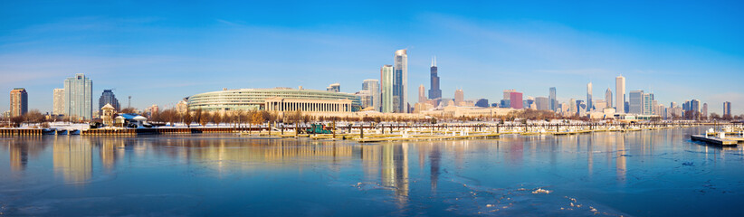 Fototapete - Winter panorama of Chicago