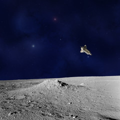 Wall Mural - Space shuttle with galaxy and stars as seen from Moon's surface.