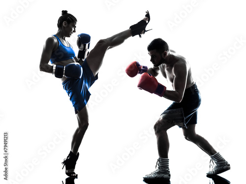 Naklejka dekoracyjna woman boxer boxing man kickboxing silhouette isolated