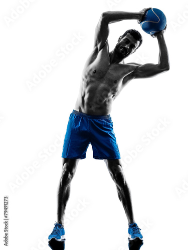 Plakat na zamówienie man exercising fitness weights exercises silhouette