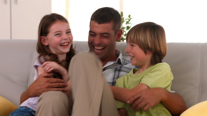 Wall Mural - Happy father with his children