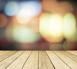 Wood perspective and blurred abstract background with bokeh