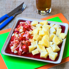 Poster - Cooked cassava  with corn, onion and tomato