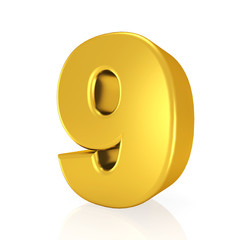 Wall Mural - golden number 9  isolated on a white background