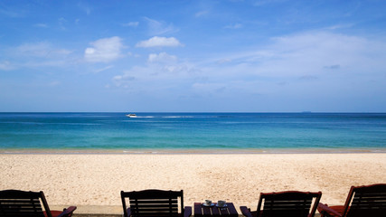 Sun chairs on the beach in Thailand