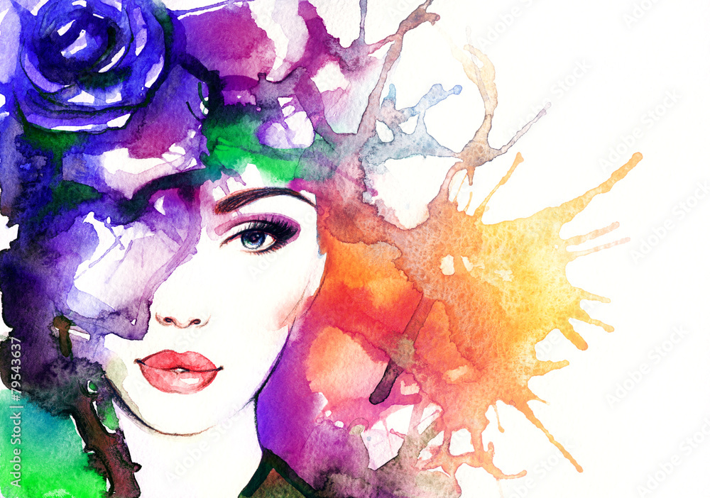 woman portrait  .abstract  watercolor .fashion background - obrazy, fototapety, plakaty 