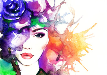 Canvas Print - woman portrait  .abstract  watercolor .fashion background