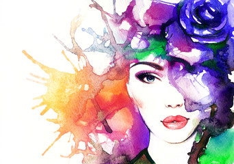 Wall Mural - woman face.abstract watercolor .fashion background