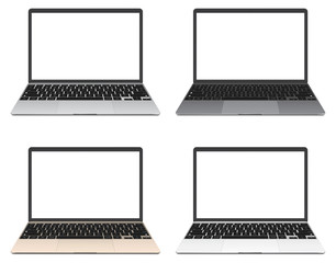 Wall Mural - set of laptop, blank screen isolated, silver, grey, gold, white