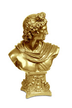 Gold Bust Sculpture Of Apollo Belvedere Isolated Over White