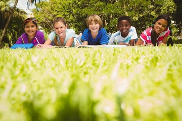 Poster - Children doing homework at park