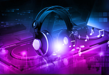 Dj mixer with headphones, Dj party background .