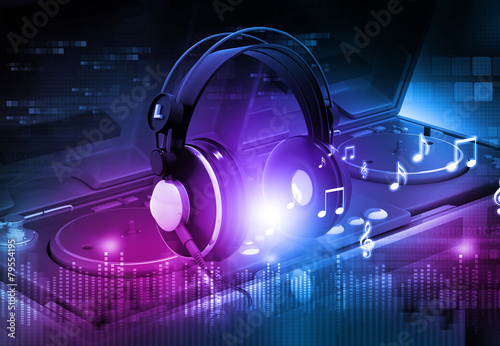 Board z aluminiowym obramowaniem DJ mikser ze słuchawkami, tło strony DJ.